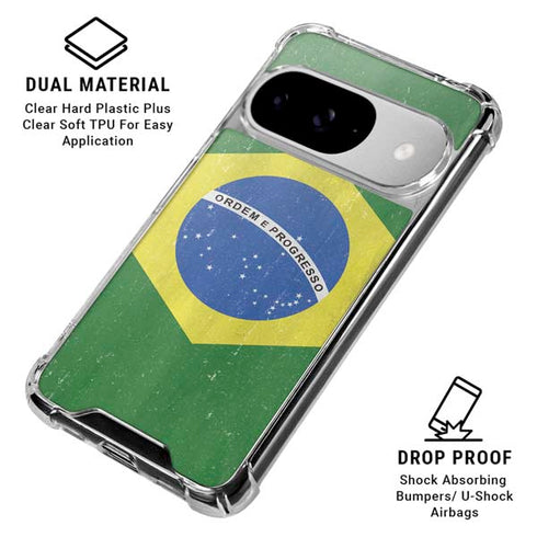 Brazil Flag Distressed Google Pixel 10 Clear Case